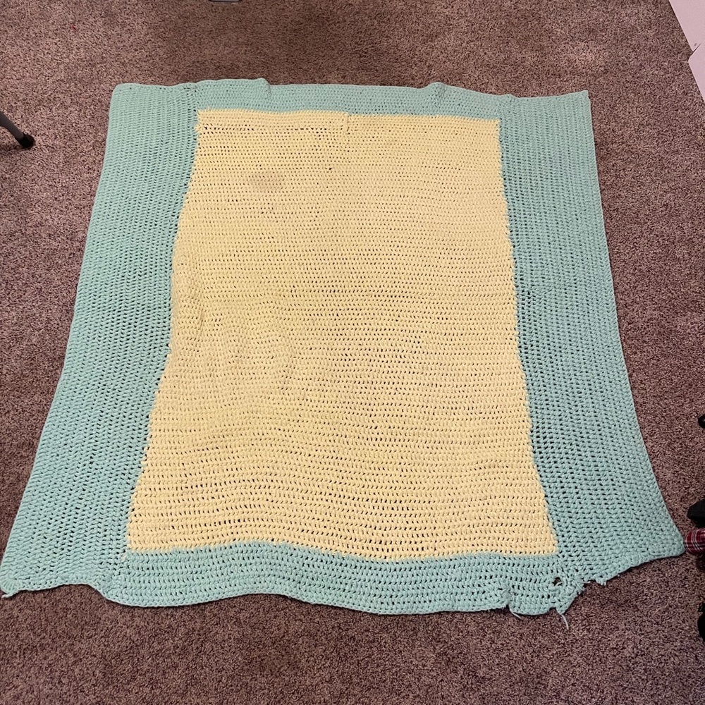 Handmade Mint Green and Yellow Crochet Blanket 4x4
